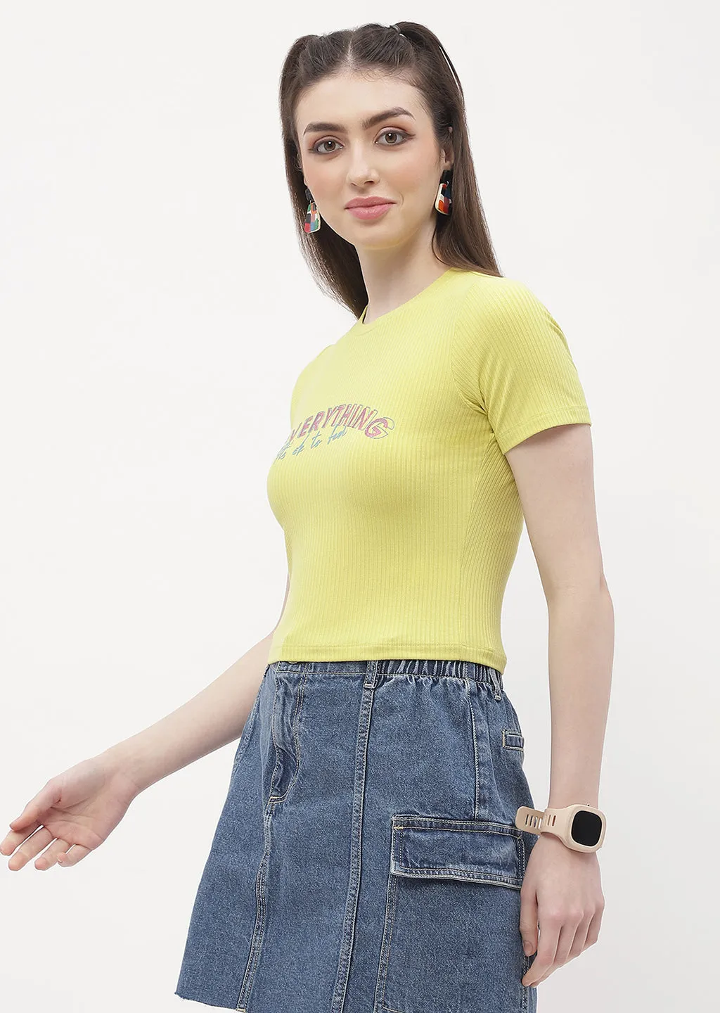 Madame Typography Lemon Yellow Crop T-Shirt Everyday Look