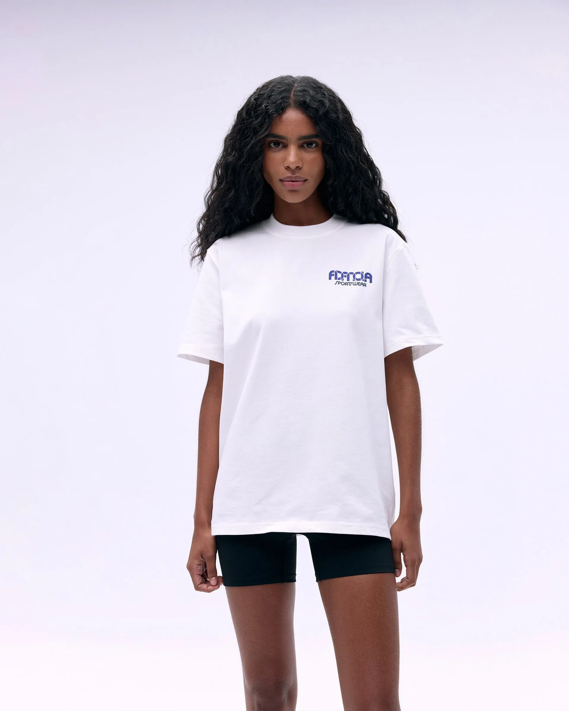 Minimalist purity VintageWashEffect Sportswear Short Sleeve Oversized T-shirt - White/Cobalt Blue