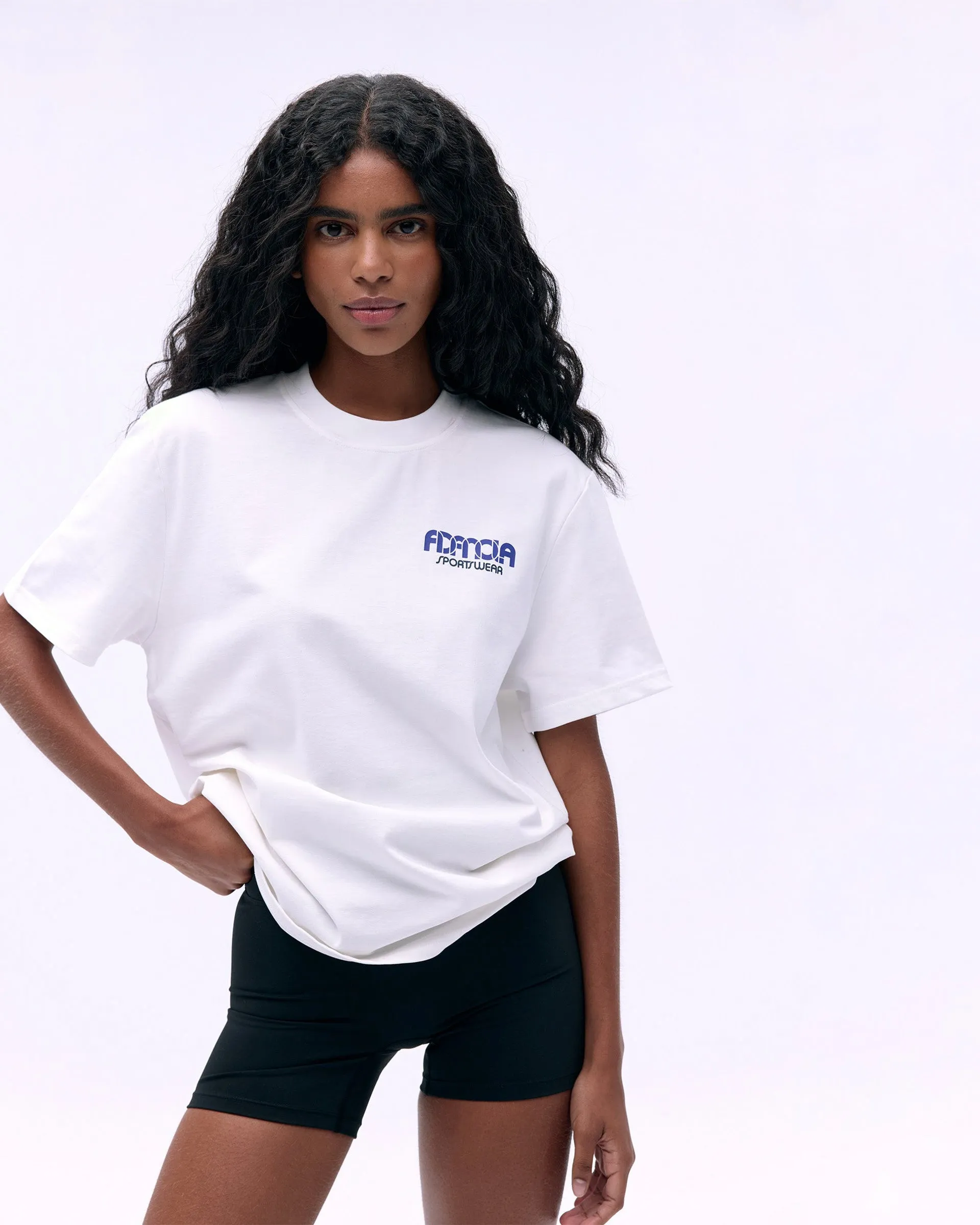 Sportswear Short Sleeve Oversized T-shirt - White/Cobalt Blue Urban Trend Look