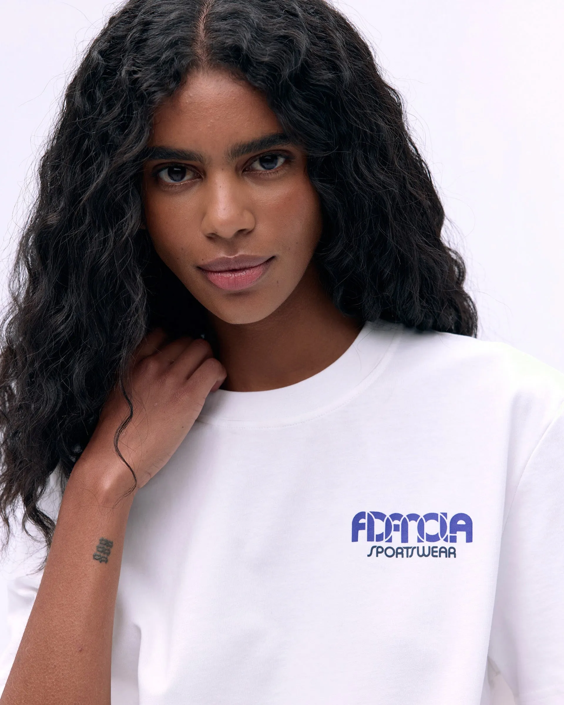 Sportswear Short Sleeve Oversized T-shirt - White/Cobalt Blue Modern Style Trend Eco Friendly Material