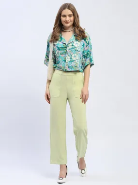 Refined Aesthetic Simple Elegance Madame Graphic Print Dark Green Half Sleeve Shirt