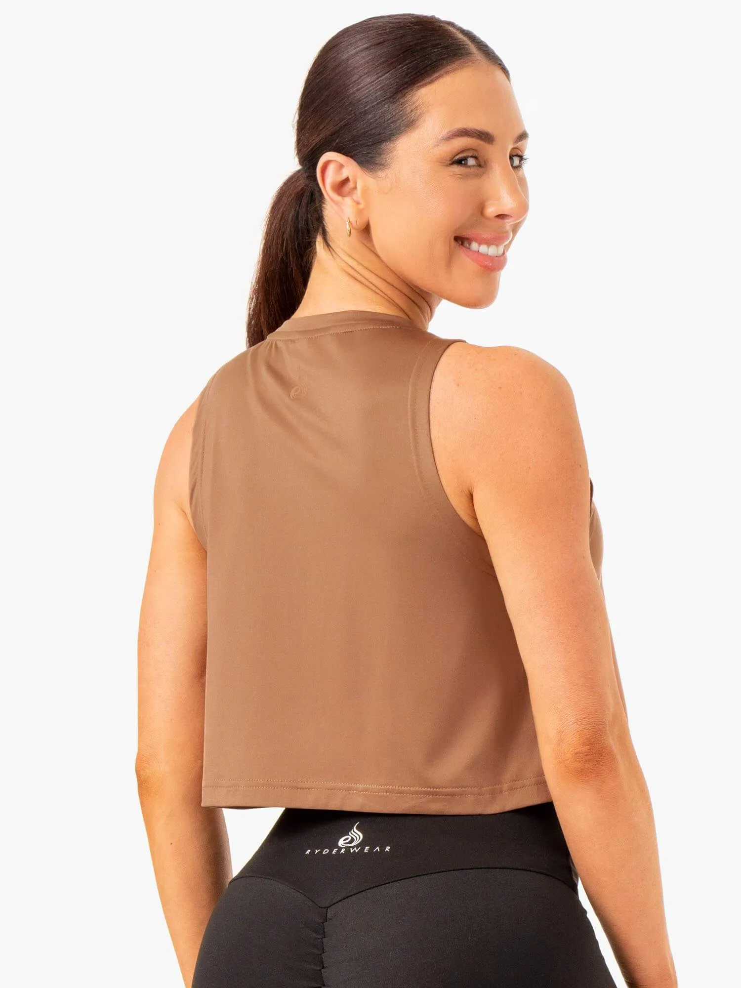 Breathable Linen Blend Hybrid Muscle Tank - Mocha