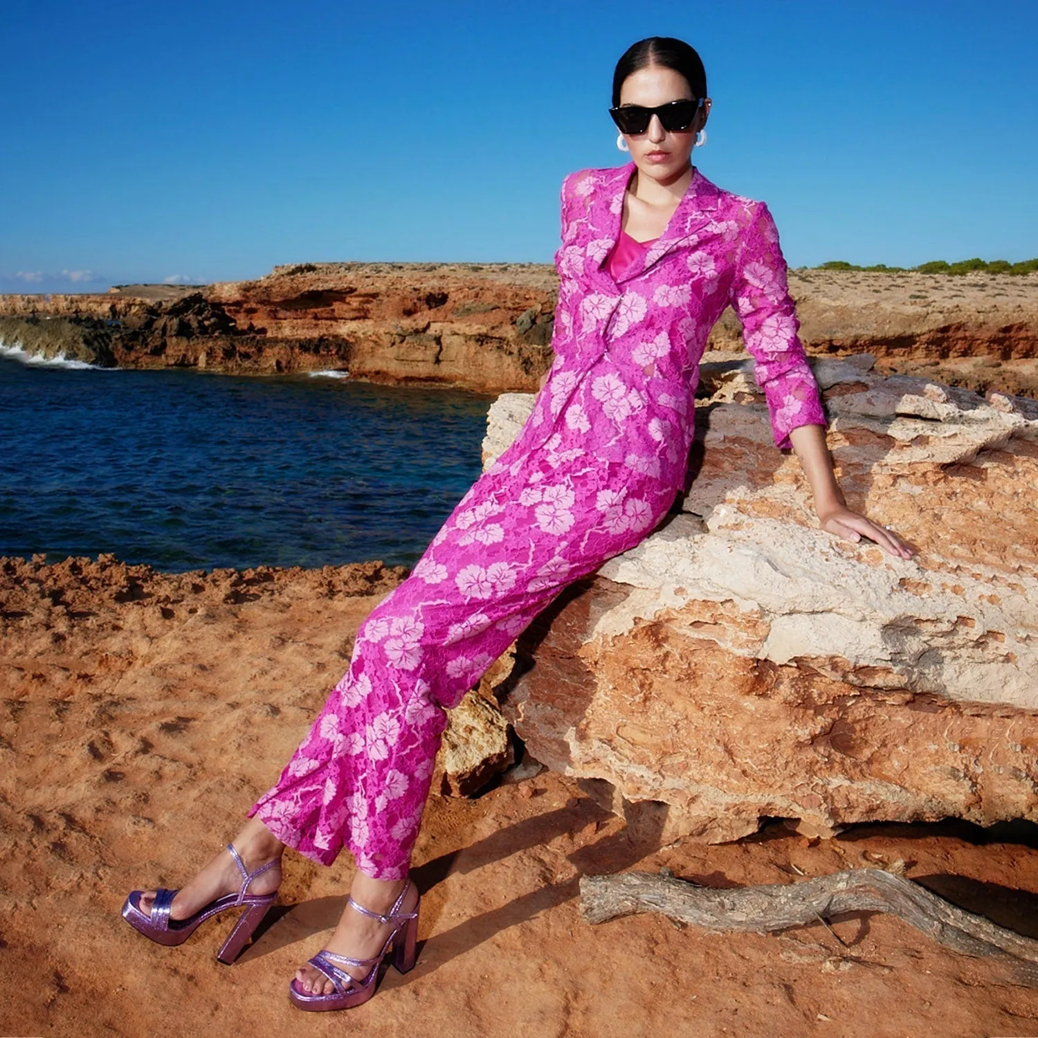 Madame Pink Floral Lace Fabric Trouser ThermalInsulation Fit Comfort