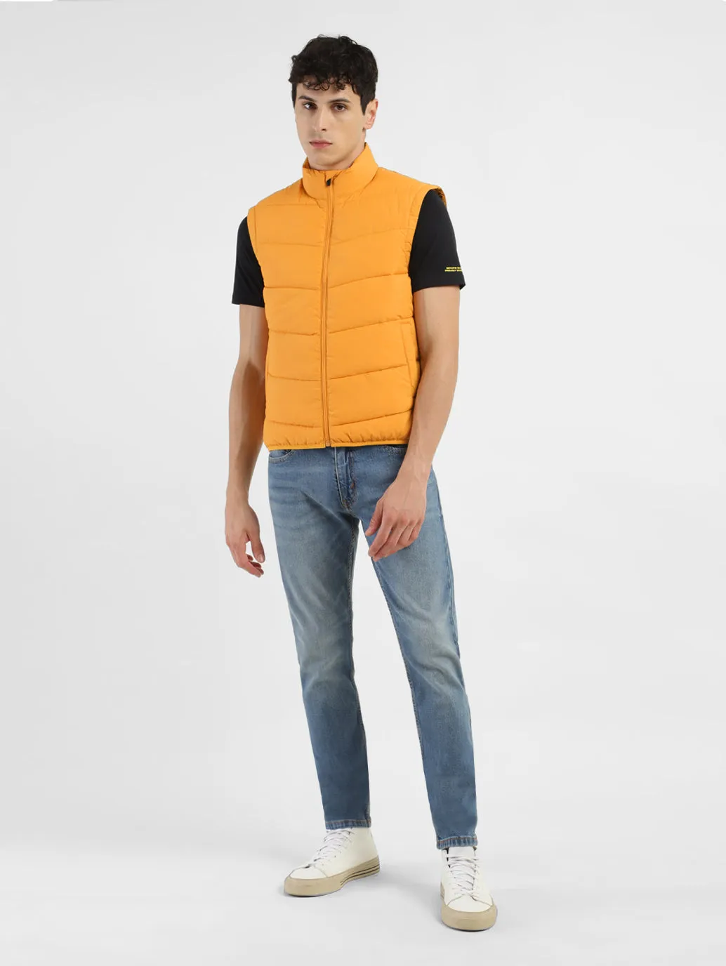 Insulated Layer Men's Orange High Neck Puffer Jackets