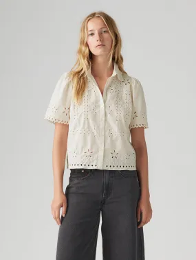 Women's Schiffli Spread Collar Shirt Fashionable Comfort