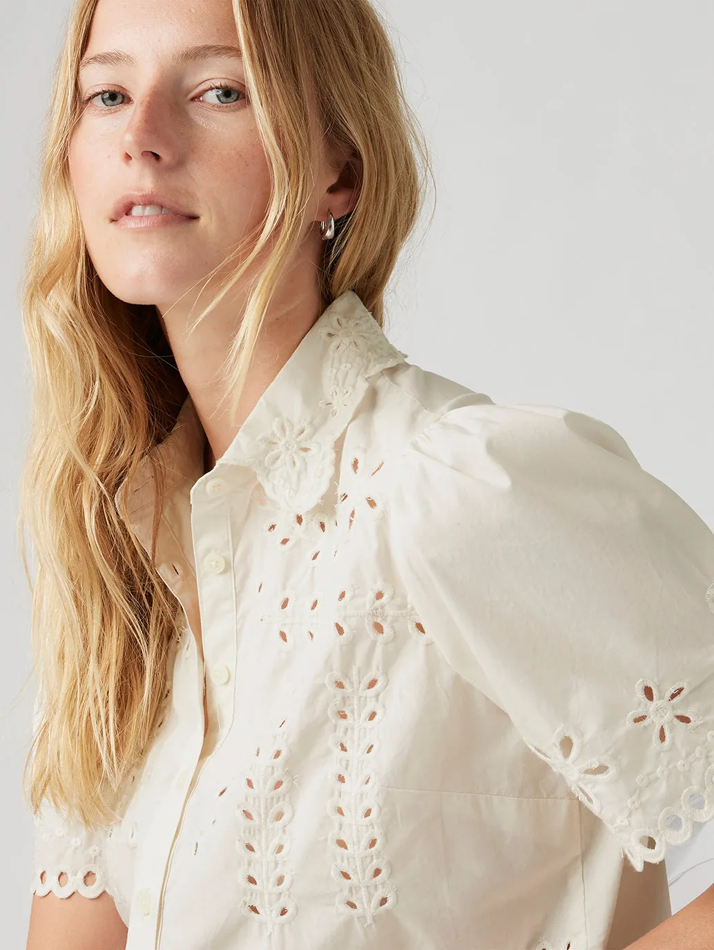 Women's Schiffli Spread Collar Shirt Matte Finish Workwear Option