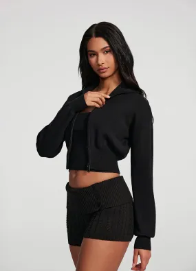 Knit Cropped Zip-Up Jacket Simple Look