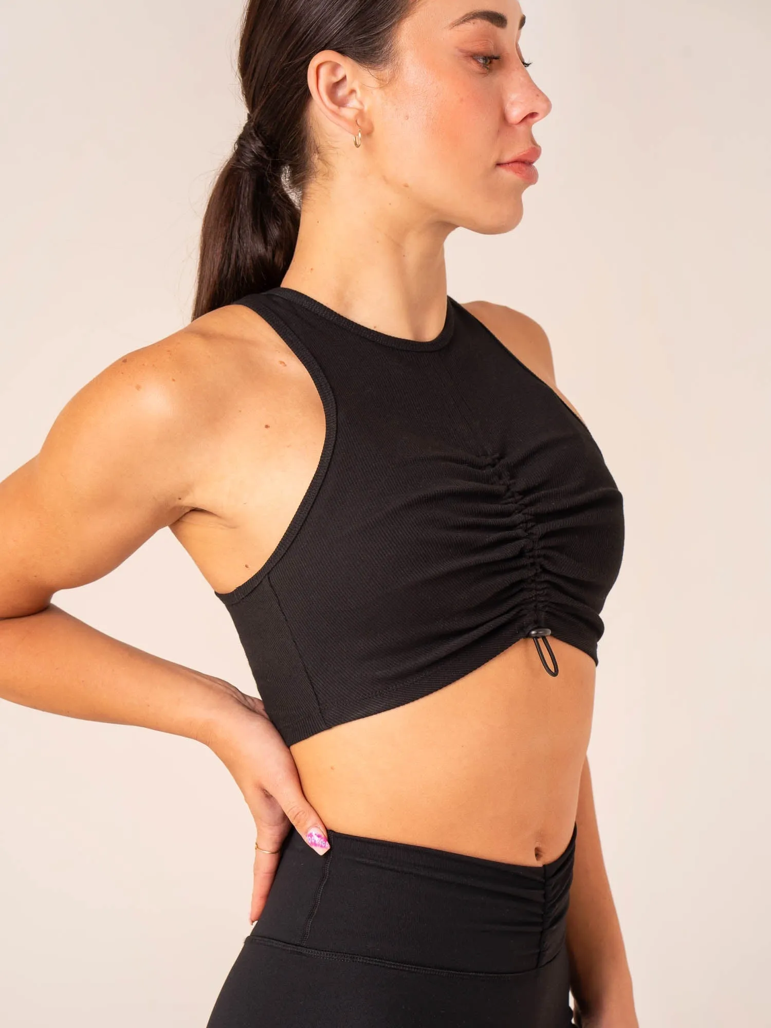 Slim Fit Design Basic Tank Tempo Rib Tank - Black