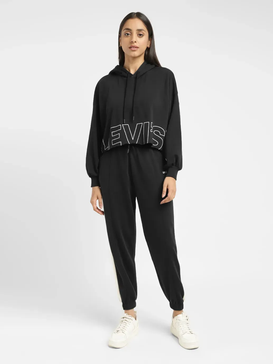 camping suitable Women's Brand Logo Black And White Hooded Sweatshirt