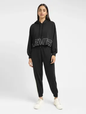 camping suitable Women's Brand Logo Black And White Hooded Sweatshirt