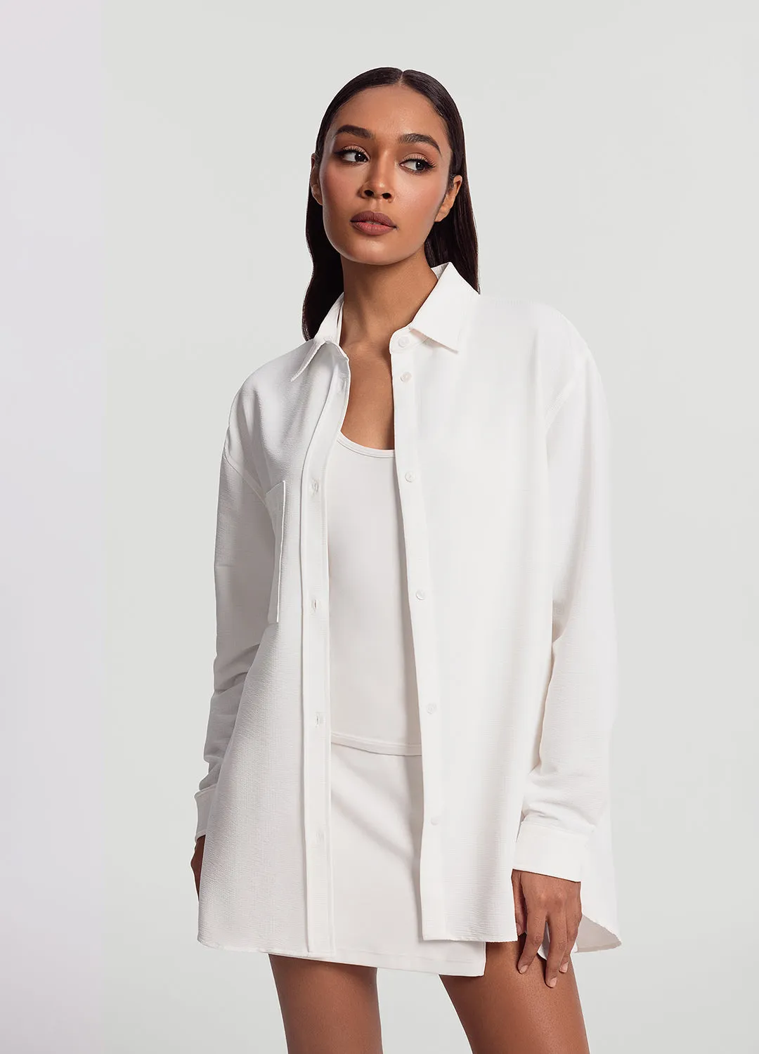 Weekend Smart Look Textured Oversized Button-Up Shirt