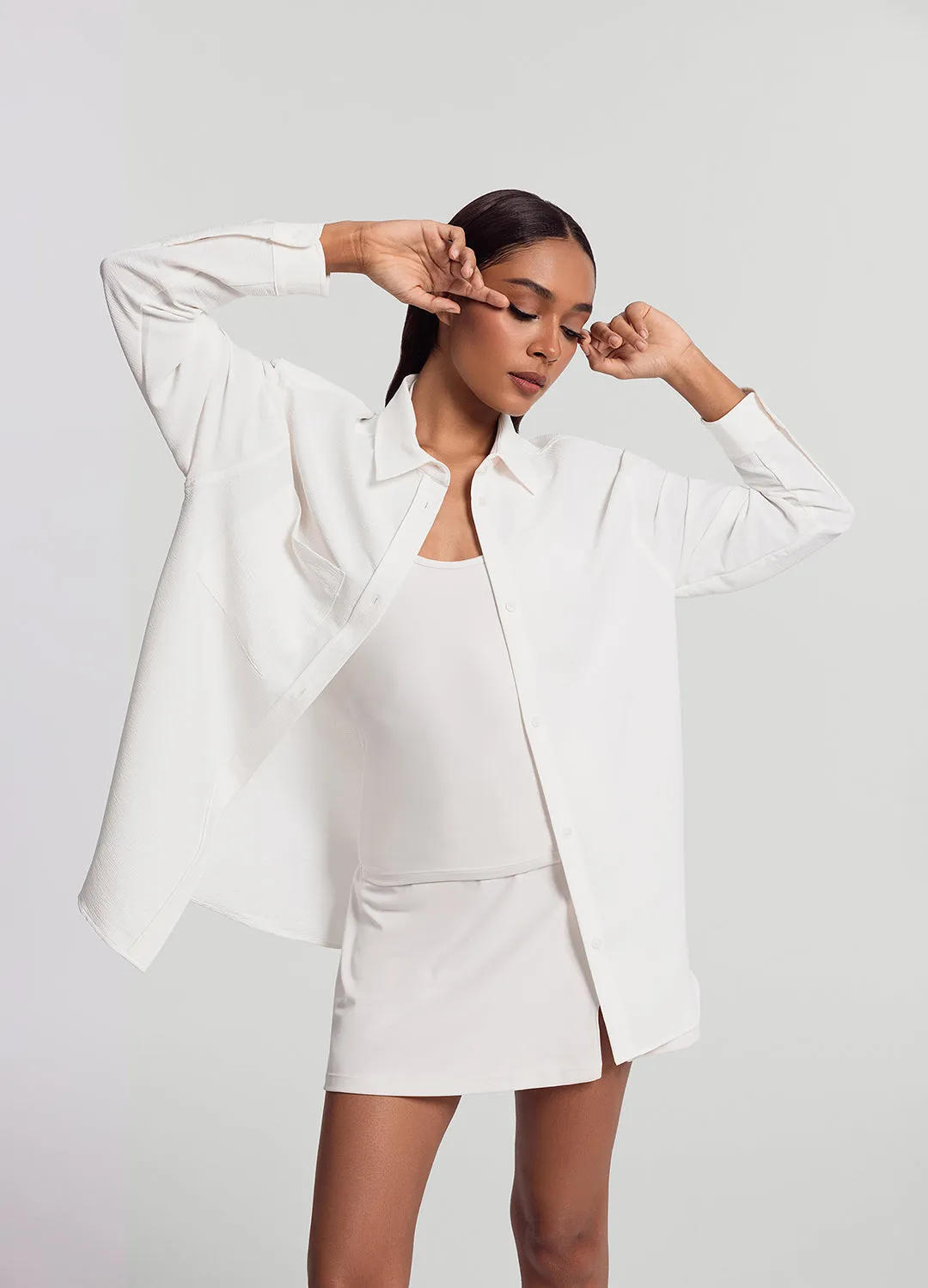 Textured Oversized Button-Up Shirt Cozy Wearable