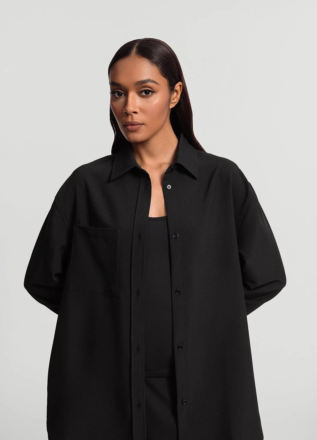 Textured Oversized Button-Up Shirt Durable Style All-Purpose Comfort
