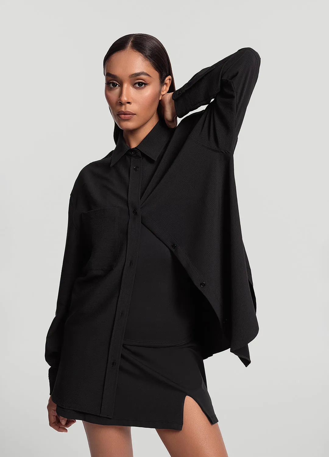 Comfy Layering Stylish Everyday Wear Textured Oversized Button-Up Shirt