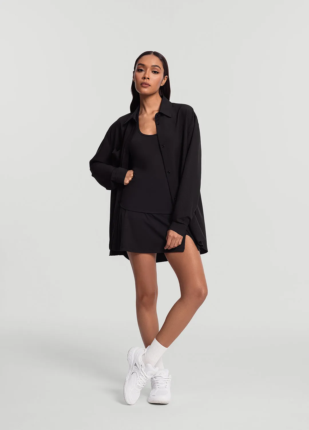 Vintage Look Textured Oversized Button-Up Shirt