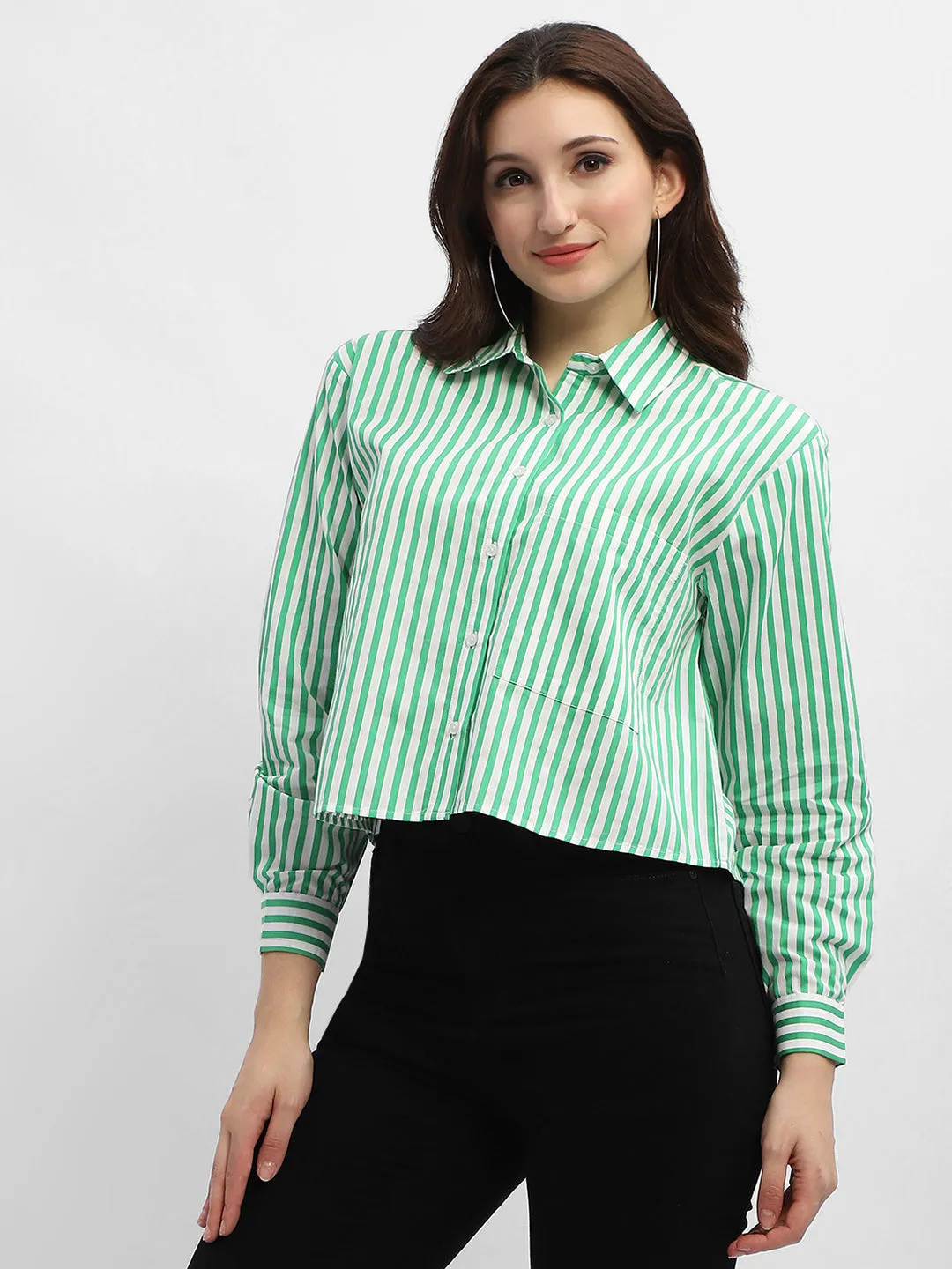 Madame Striped Green Regular Shirt Coastal Vibes
