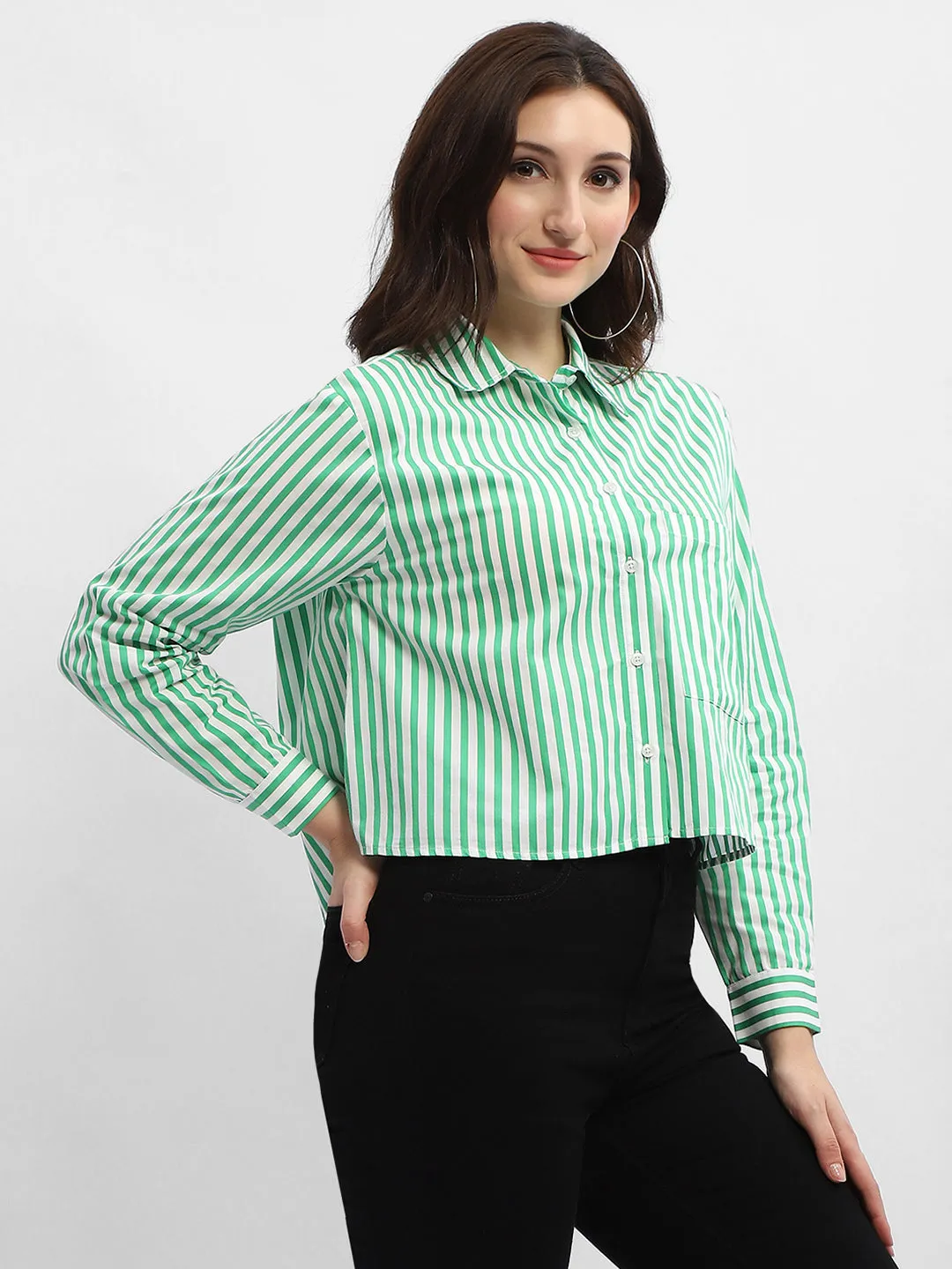 Madame Striped Green Regular Shirt Stylish Appearance