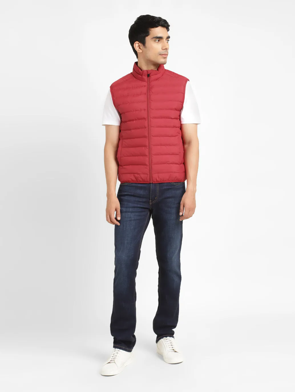 Breathable Membrane High Collar Design Men's Solid Red Sleeveless Quilted Jacket