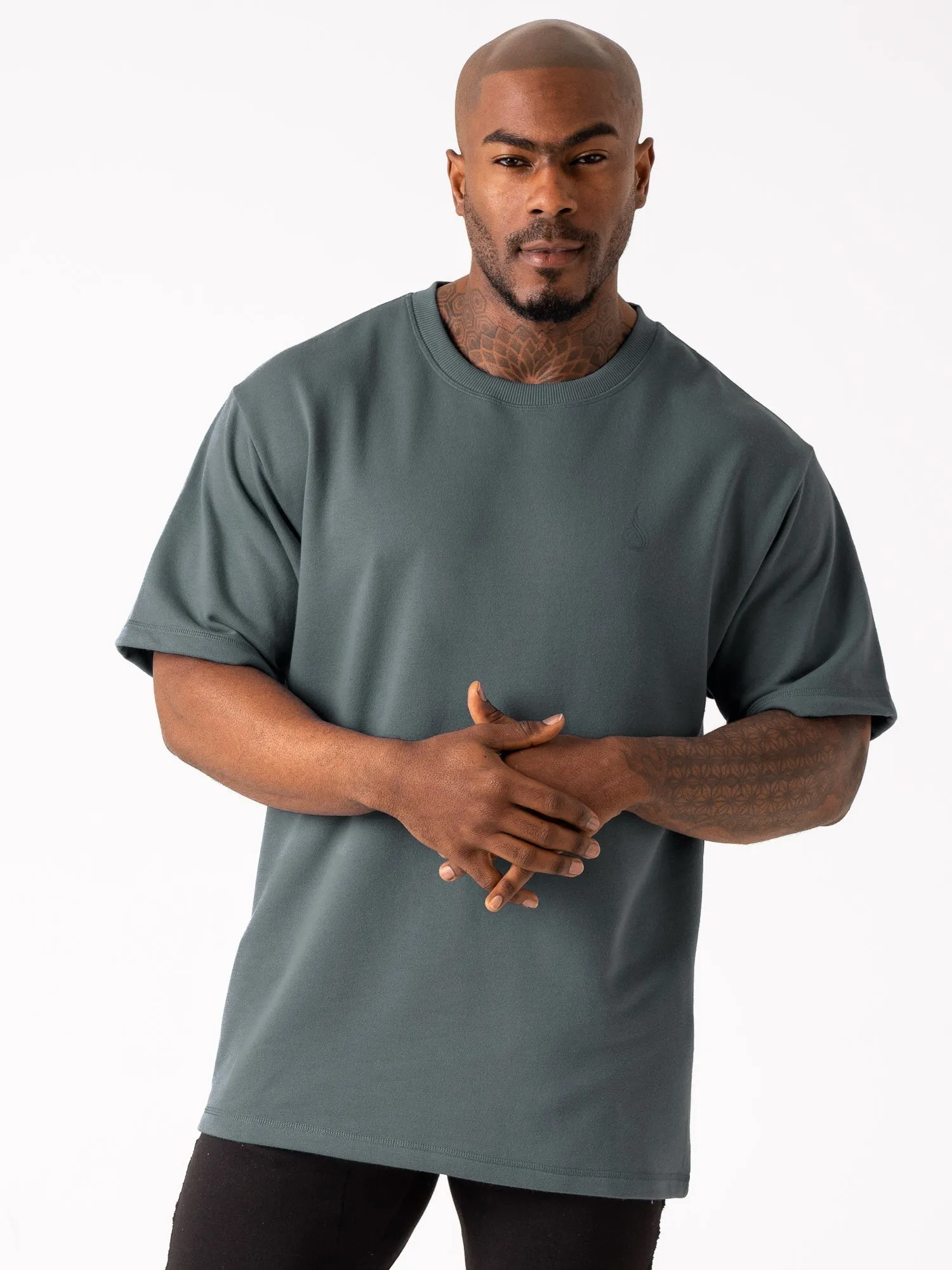 Chic and Soft VintageWash Throwback Fleece Oversized T-Shirt - Petrol