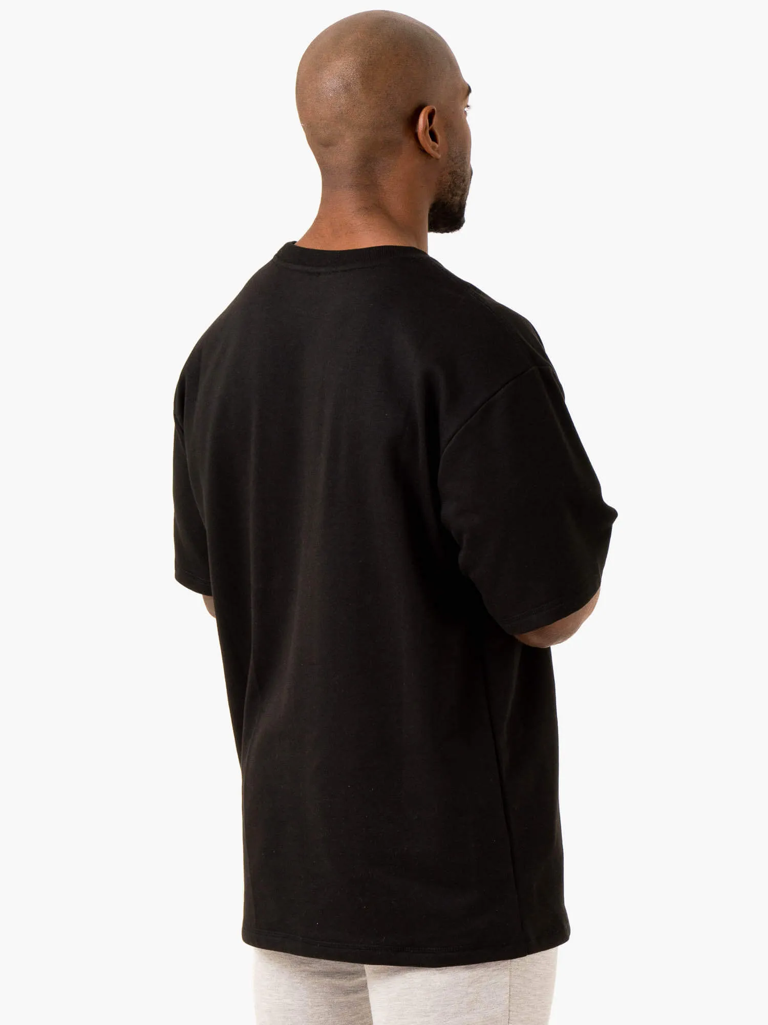 Throwback Oversized Fleece T-Shirt - Black Slim Style Anti Pilling Fabric