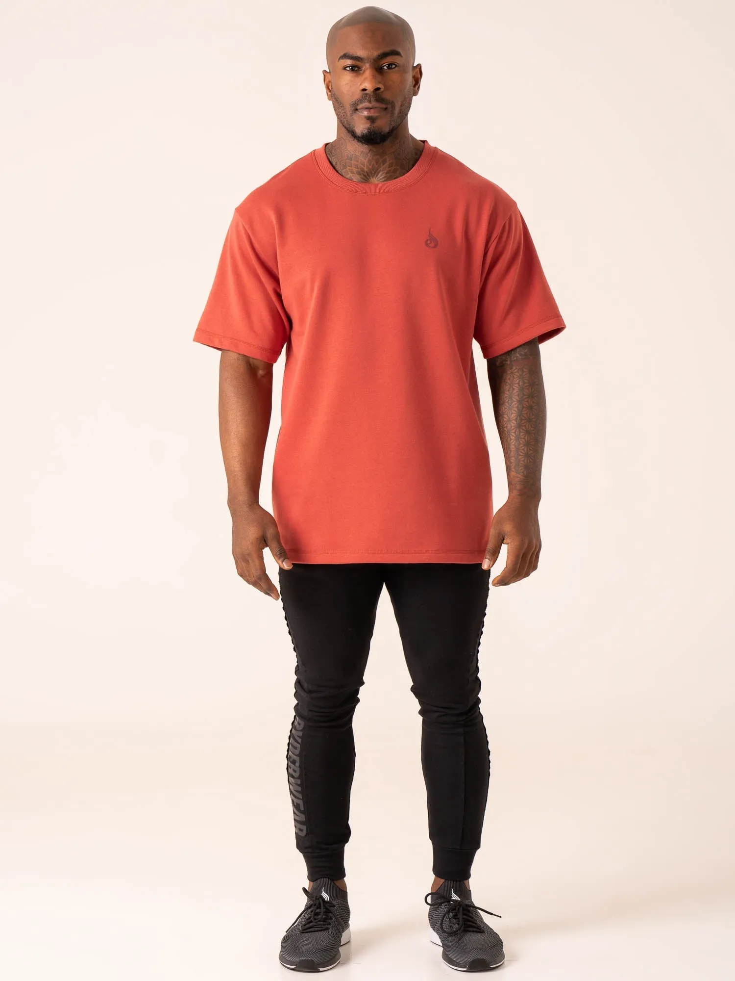 Throwback Oversized Fleece T-Shirt - Dusty Red Essential Casual Quick Dry Material