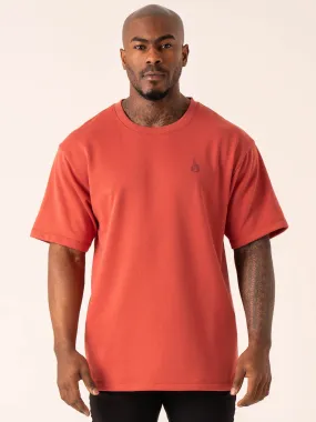 Throwback Oversized Fleece T-Shirt - Dusty Red Perfect Layer Wear Easy-to-Match