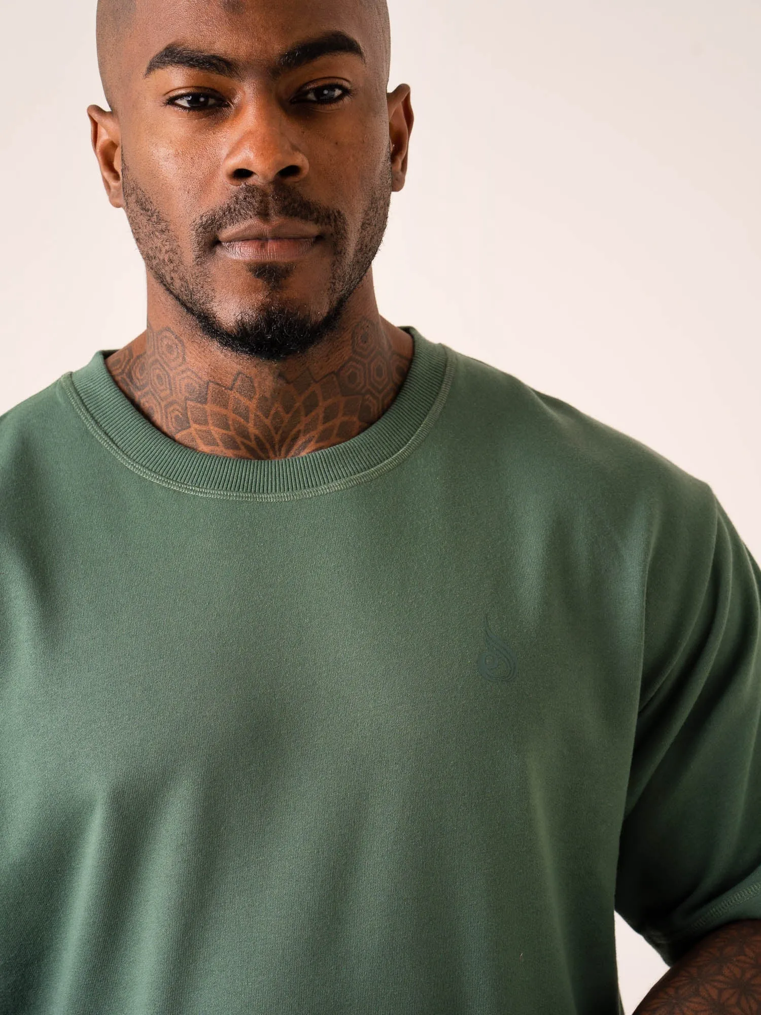 Throwback Oversized Fleece T-Shirt - Fern Green Quality Fabric Cozy Design Fit