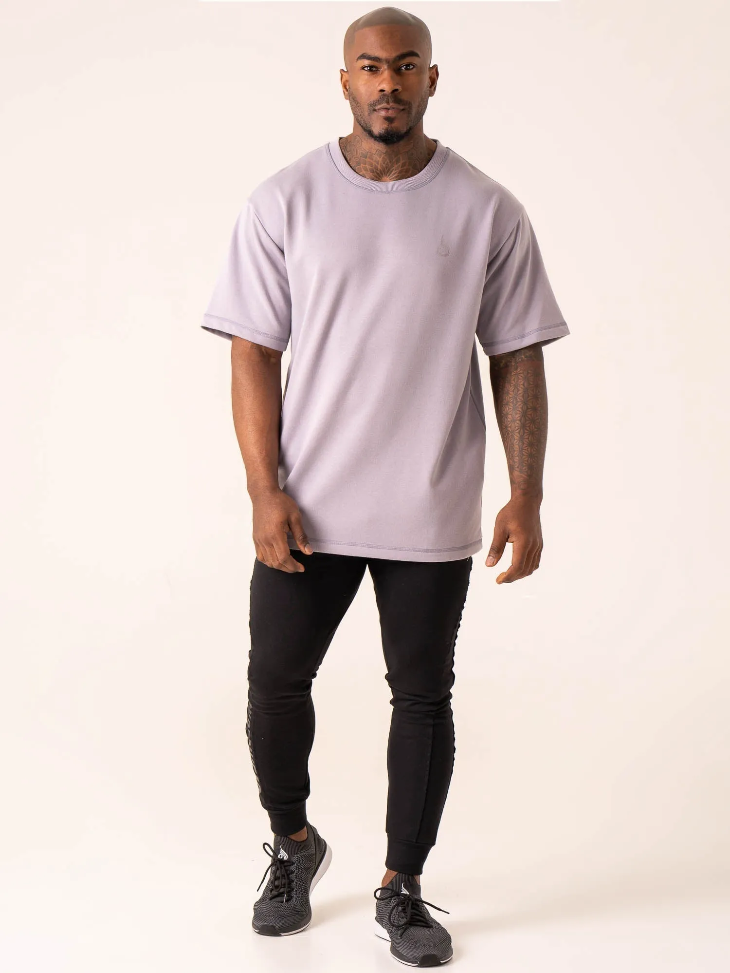 Throwback Oversized Fleece T-Shirt - Lavender Sleek Layers Slim Fit Comfort
