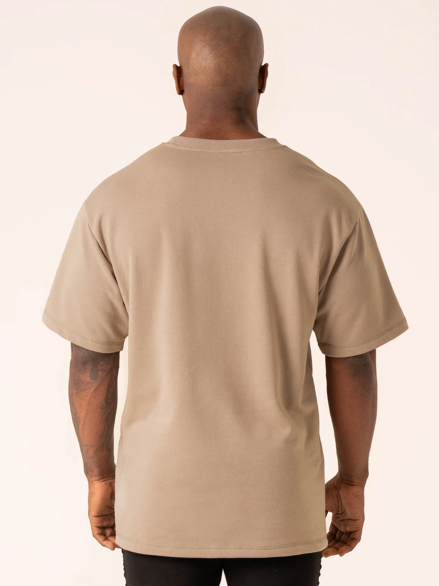 Sleek Waist Light Style Trend Throwback Oversized Fleece T-Shirt - Sand