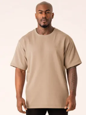 Throwback Oversized Fleece T-Shirt - Sand Urban Fashion Look Active Layering