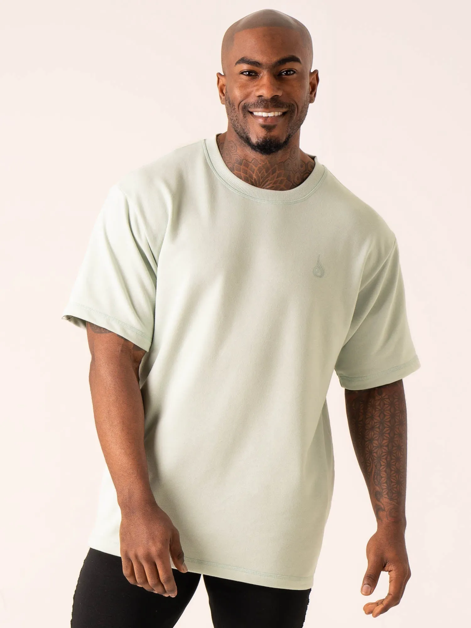 Throwback Oversized Fleece T-Shirt - Seafoam Stretchable Knit