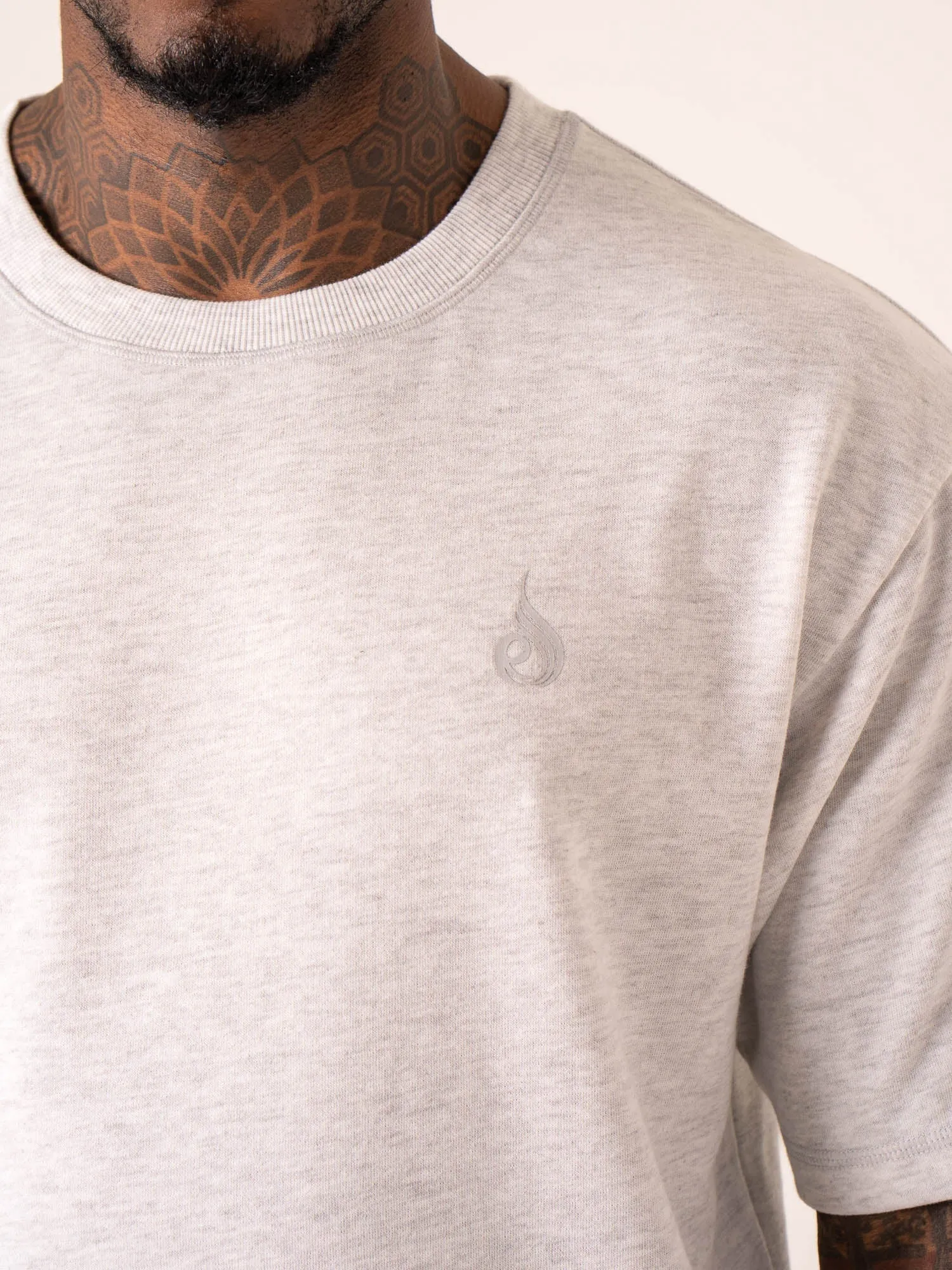 Throwback Oversized Fleece T-Shirt - Snow Grey Marl DurableStitching