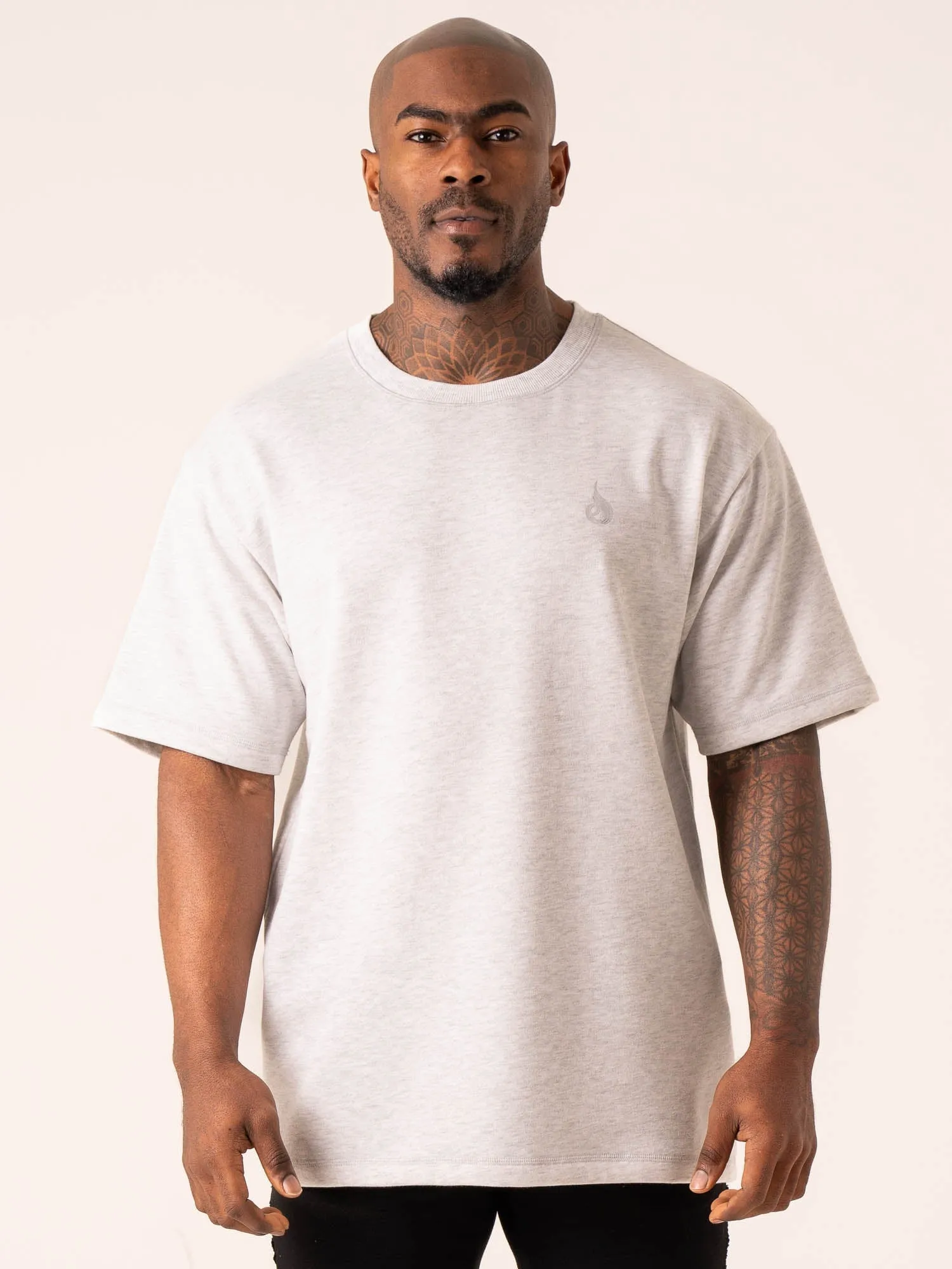 Comfy Top Throwback Oversized Fleece T-Shirt - Snow Grey Marl