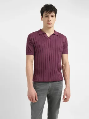 Stretch Fit Men's Redloop Striped Purple Polo Collar Sweater