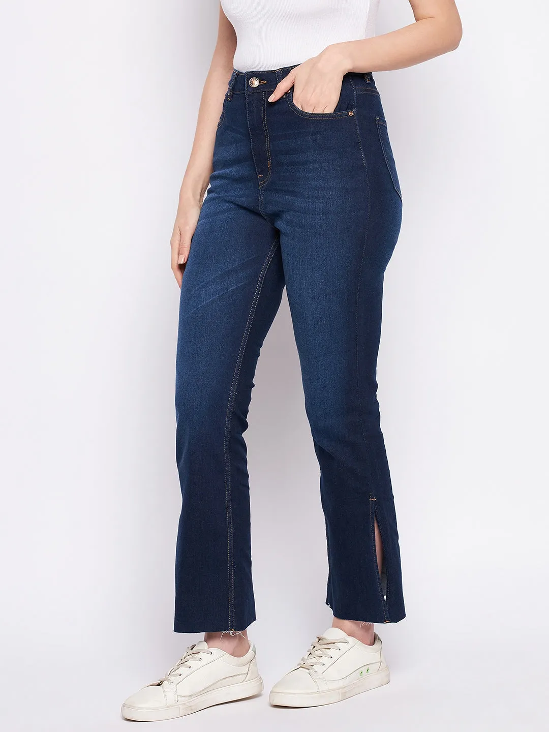 Madame Dark Blue Mid-Rise Boot -Cut Jean Relaxed Cut High Waist