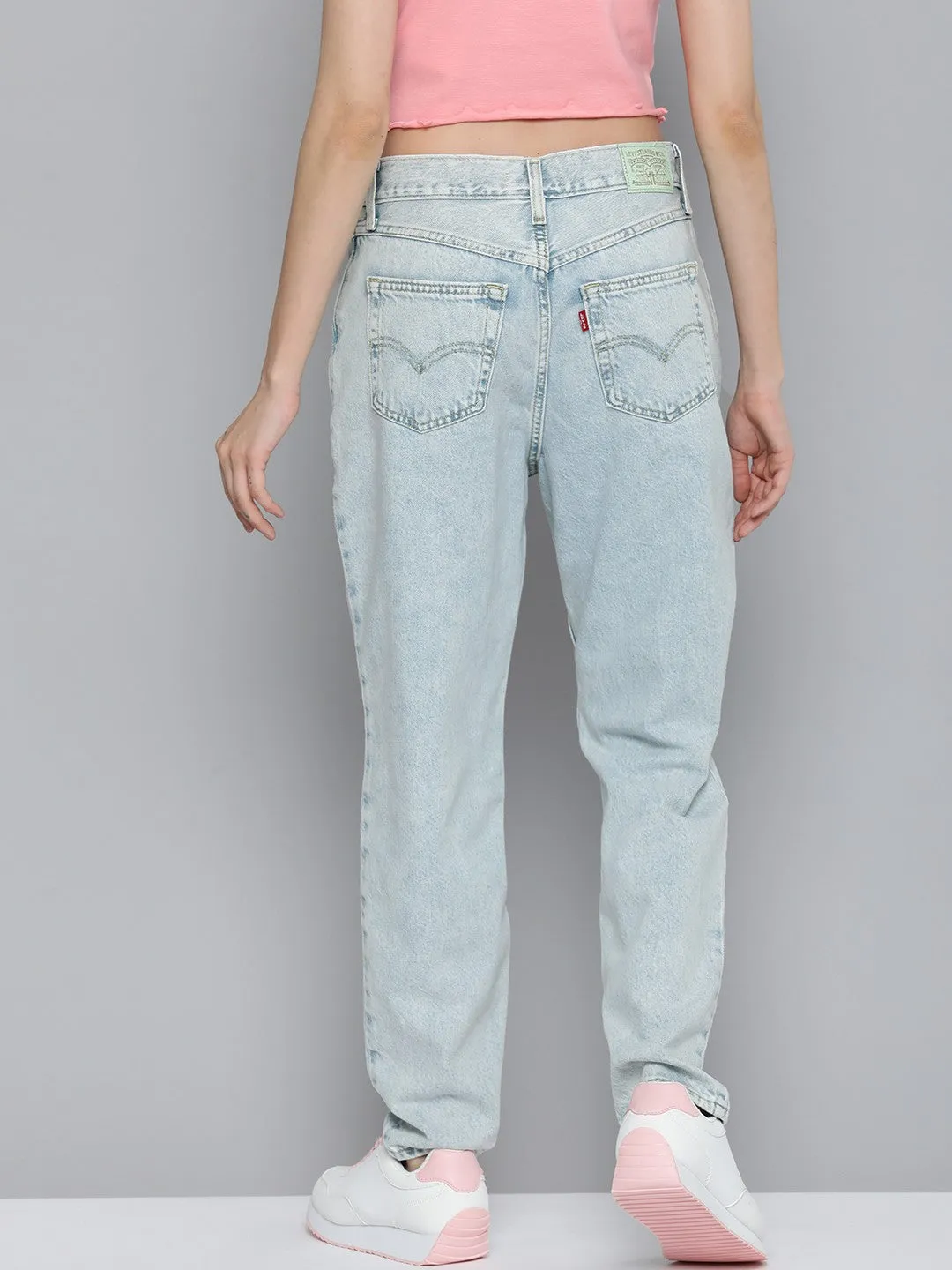 Comfortable Waistband Streetwear Fan Family Style Women's 80s Mom Blue Loose Fit High Rise Jeans