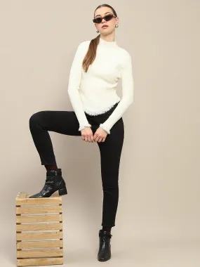 Madame Fur Cuffs and Hem Beige Sweater Cozy and Versatile