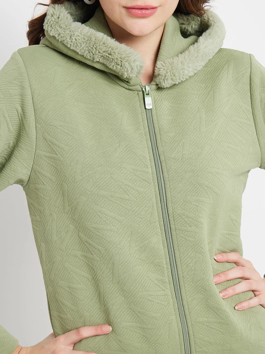 Madame Faux Fur Hood Applpe Green Sweatshirt appropriate for sports