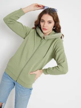 Fashion Layers Madame Faux Fur Hood Applpe Green Sweatshirt
