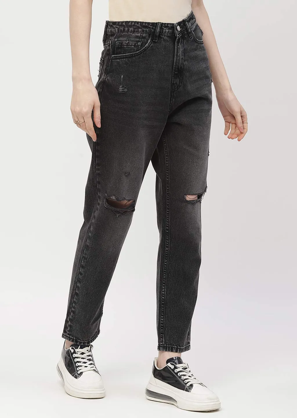 Traveler Gear Sustainable Madame Distressed Black Mom Fit Jeans