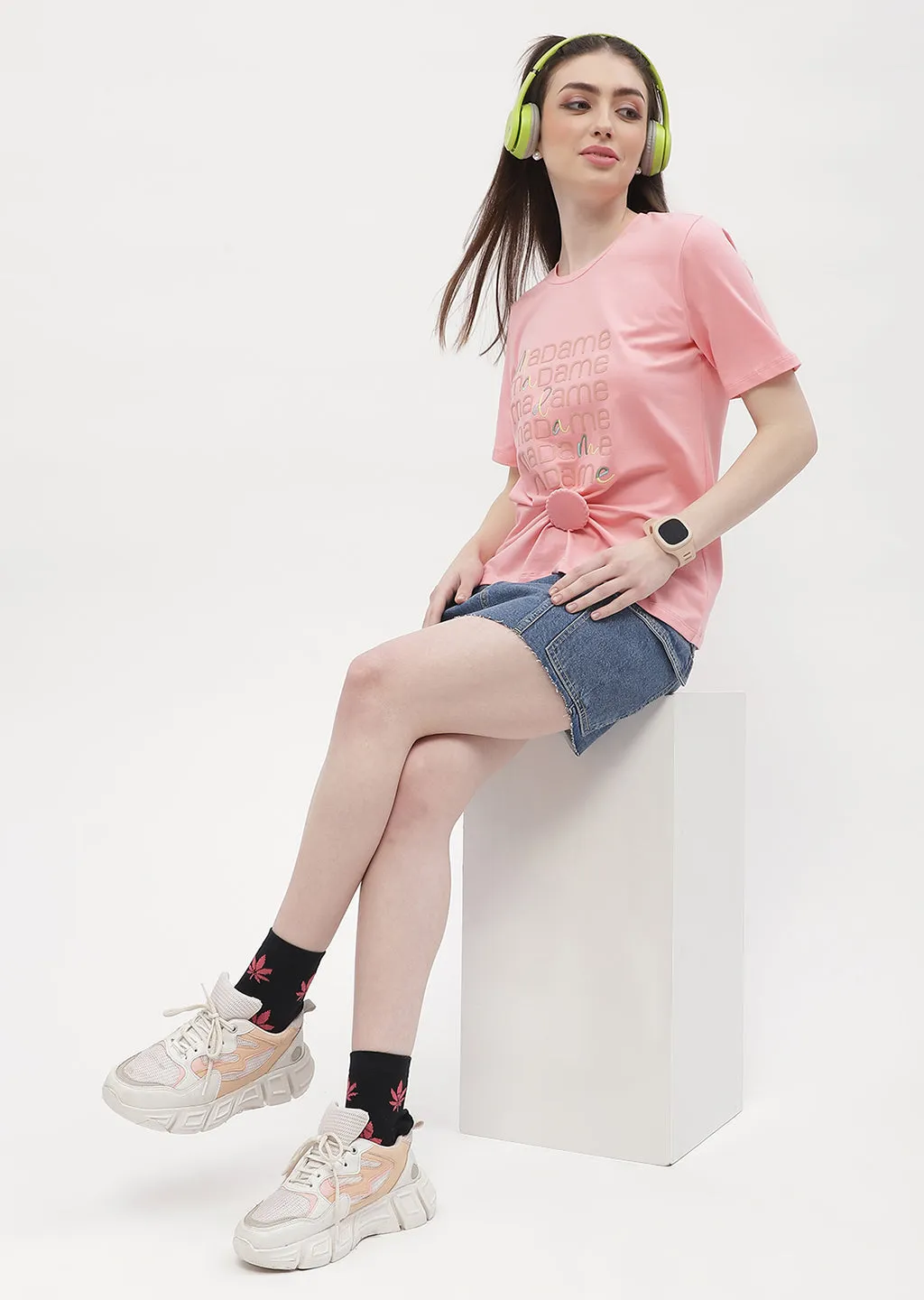 Madame Logo Print Pink Regular T-Shirt All-Season Comfort