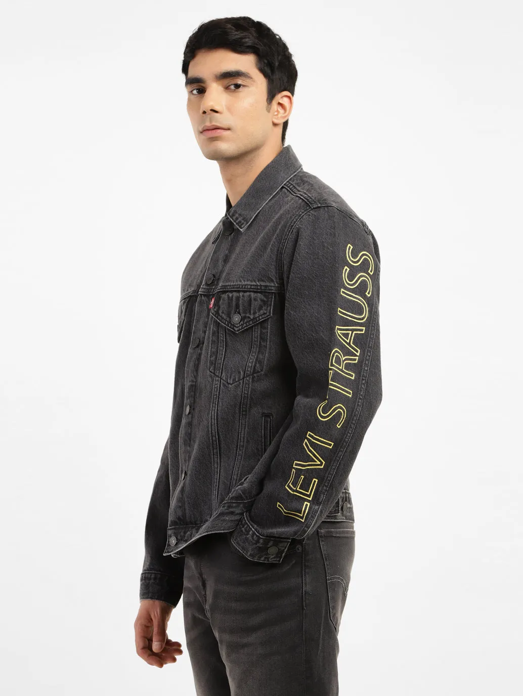 Men's Printed Spread Collar Denim Jacket Durable Chill Piece Reinforced Seam Construction