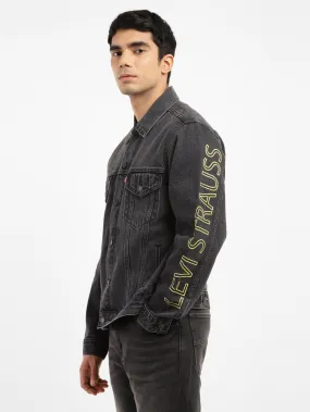 Embellished Trim High Performance Blend Men's Printed Spread Collar Denim Jacket