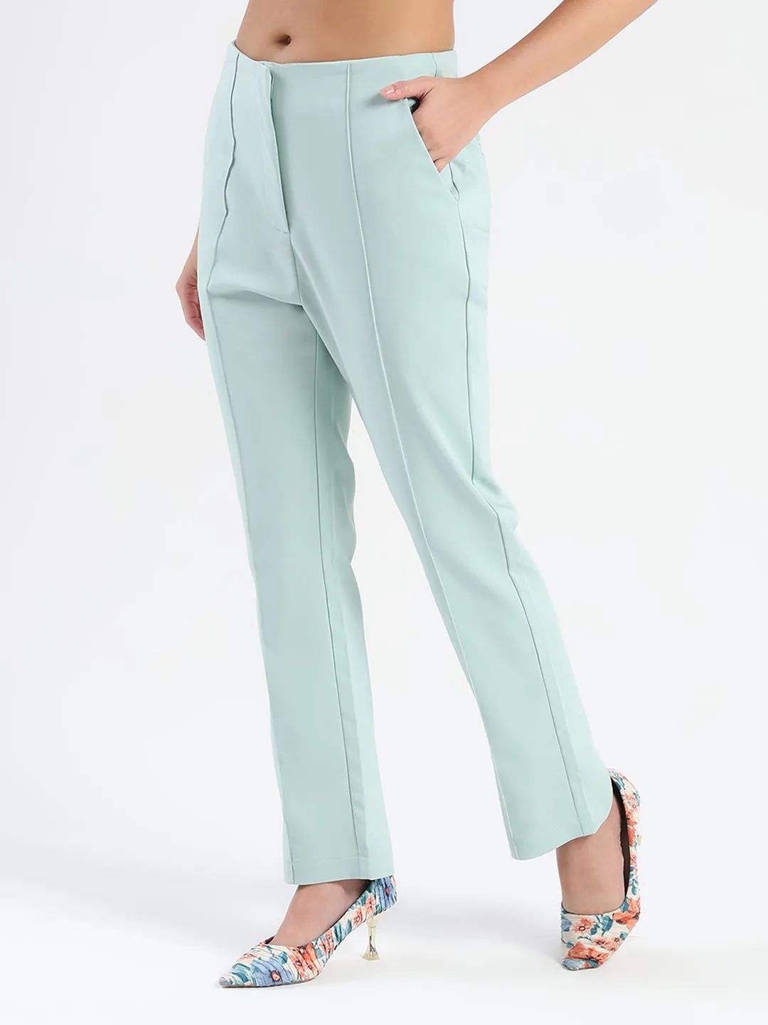 Madame Alex Front Pintuck Detailed Mint Green Trousers AntiStaticTreatment