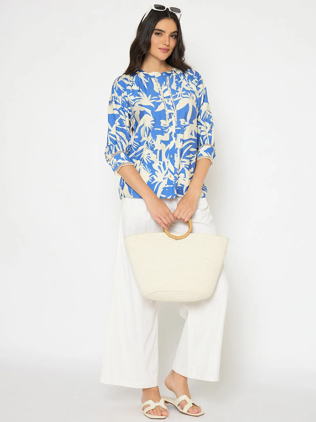 Curved Waistline Hypoallergenic fabric Madame Wide Leg White Rayon Blend Trousers