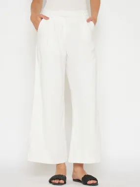 Madame Wide Leg White Rayon Blend Trousers BreathableMeshLining