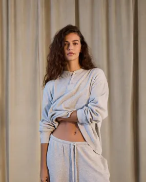 Casual Comfort Top Breezy Design Waffle Henley Long Sleeve T-shirt - Light Grey Melange