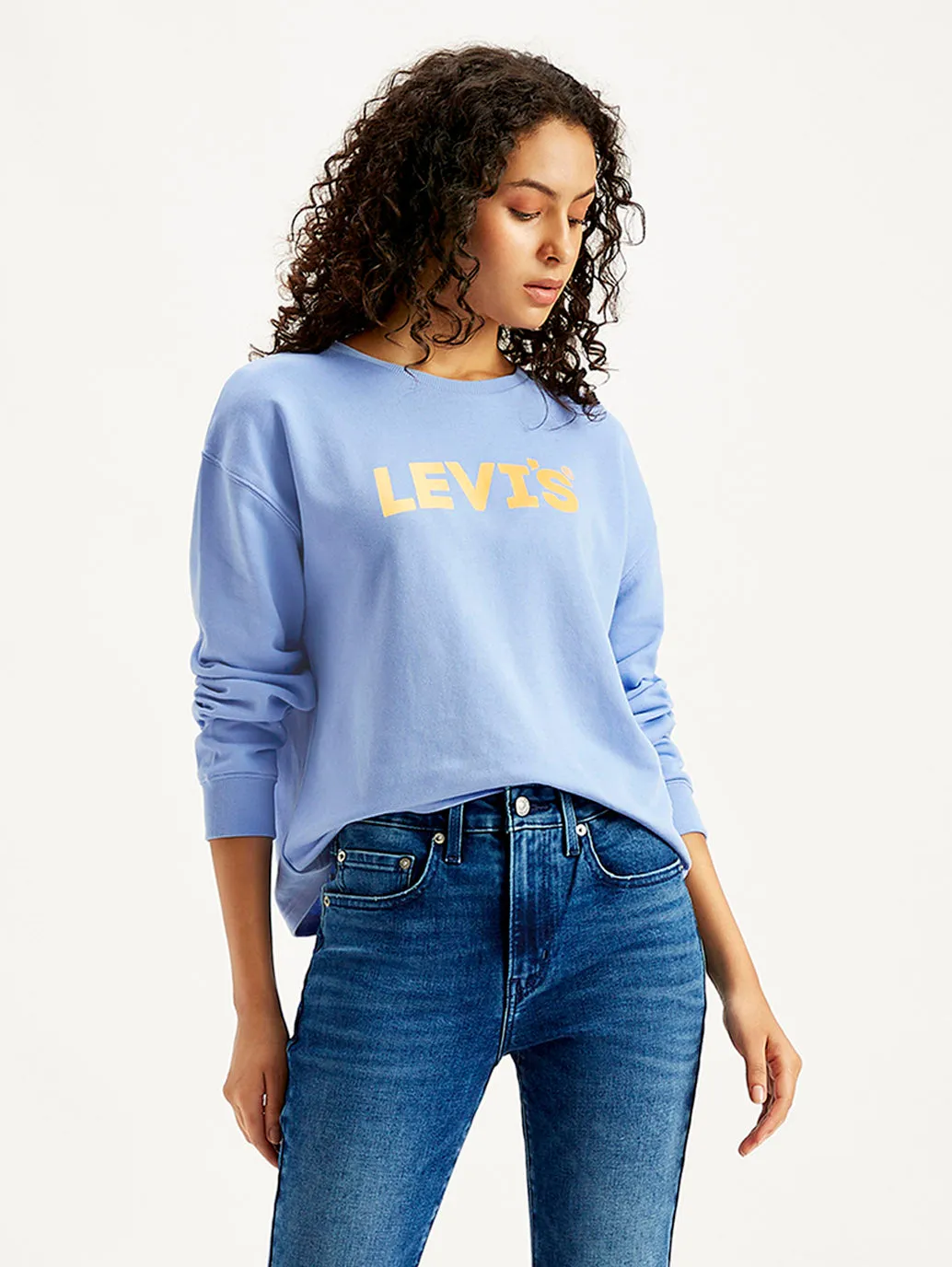 Casual Comfort product fringe edginess Women's Brand Logo Blue Crew Neck Sweatshirt