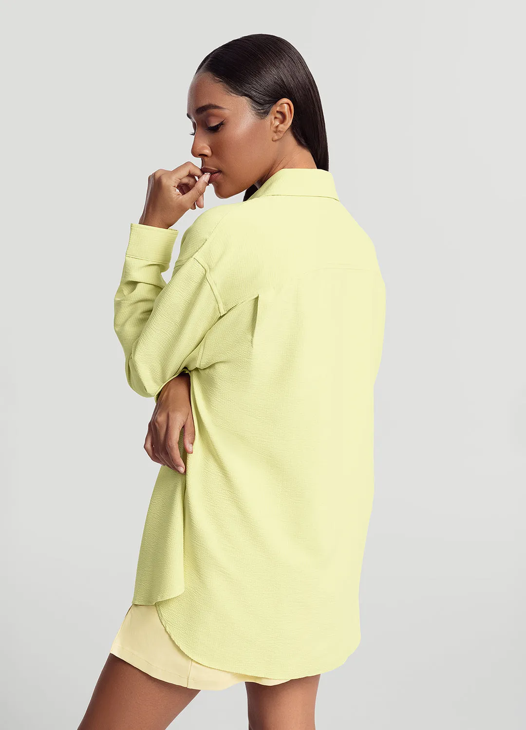 Textured Oversized Button-Up Shirt Classic Layering