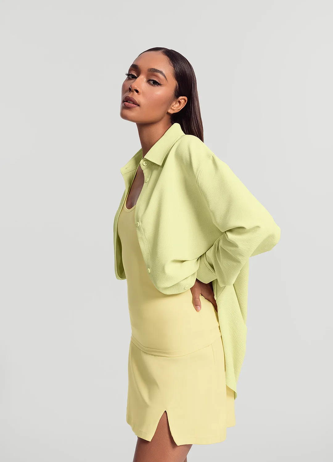 Textured Oversized Button-Up Shirt Sun Protection